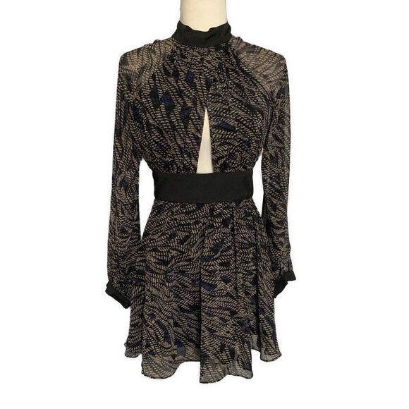 Bcbgeneration New Blue Black Beige Long Sleeve Mini Dress 4 Small - Picture 1 of 8